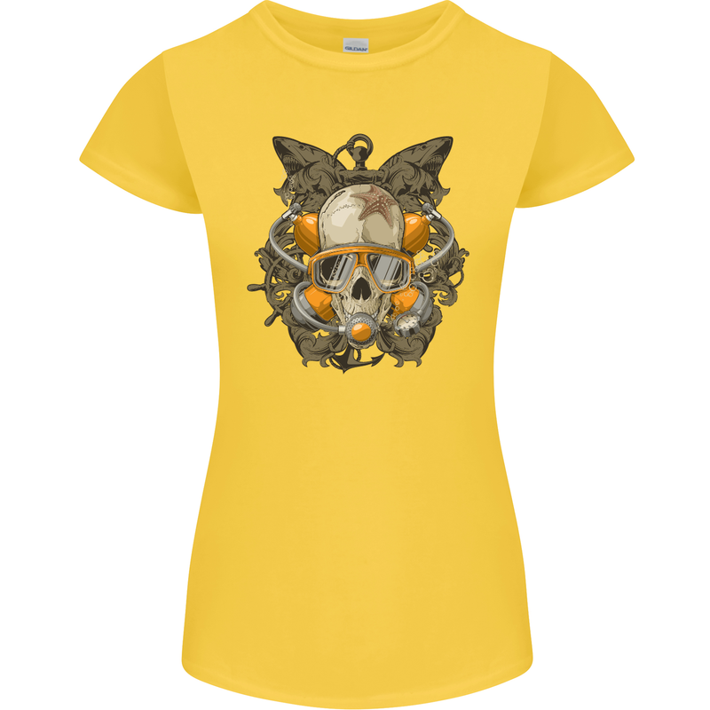 Scuba Diving Skull Diver Dive Womens Petite Cut T-Shirt Yellow