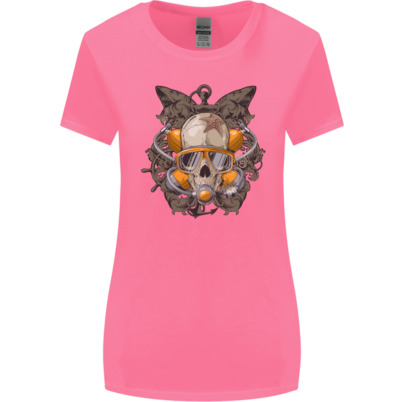Scuba Diving Skull Diver Dive Womens Wider Cut T-Shirt Azalea