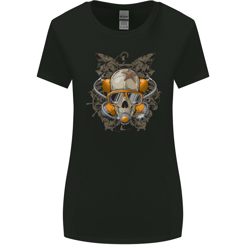 Scuba Diving Skull Diver Dive Womens Wider Cut T-Shirt Black