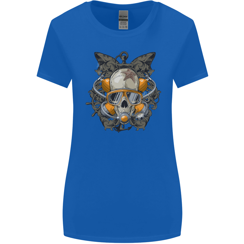 Scuba Diving Skull Diver Dive Womens Wider Cut T-Shirt Royal Blue