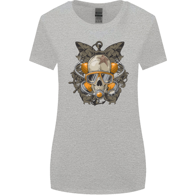 Scuba Diving Skull Diver Dive Womens Wider Cut T-Shirt Sports Grey