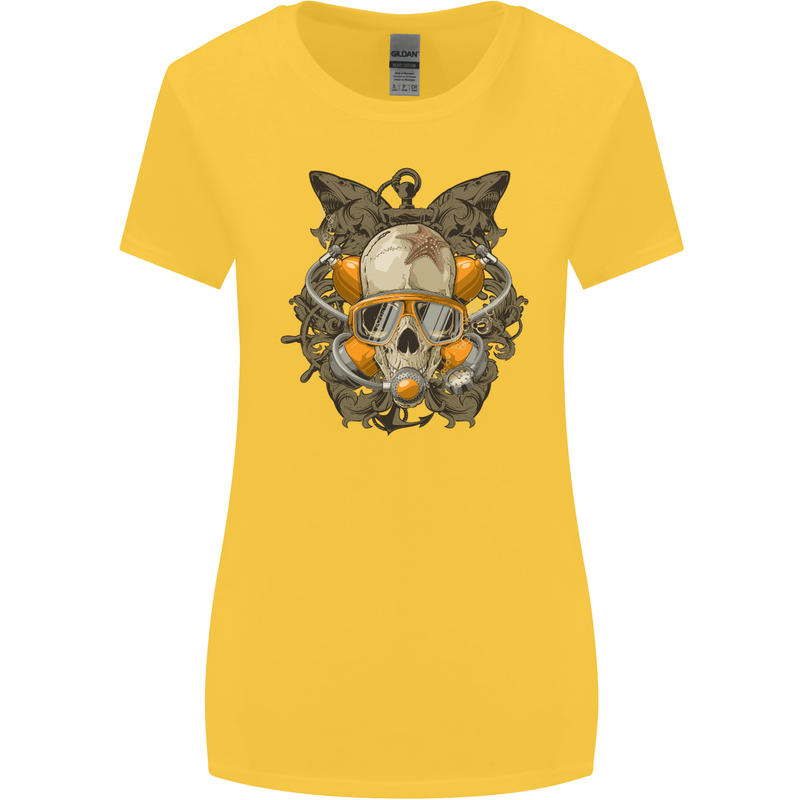 Scuba Diving Skull Diver Dive Womens Wider Cut T-Shirt Yellow