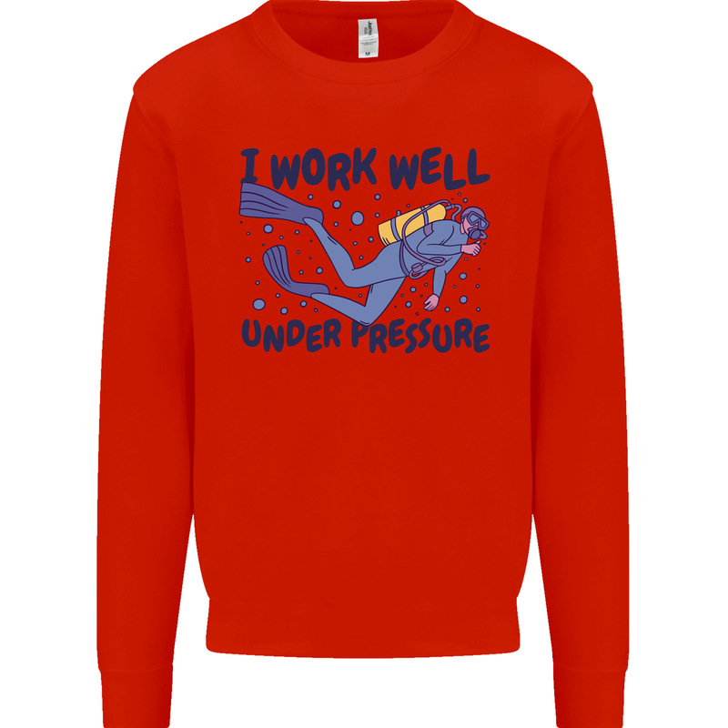 Scuba Diving Work Well Under Pressure Diver Kids Sweatshirt Jumper Bright Red