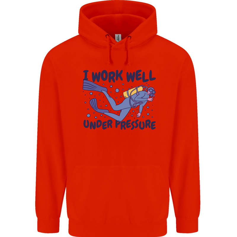 Scuba Diving Work Well Under Pressure Diver Mens 80% Cotton Hoodie Bright Red