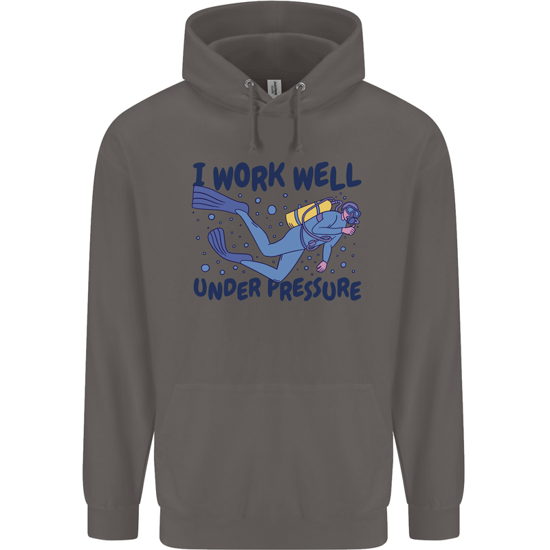 Scuba Diving Work Well Under Pressure Diver Mens 80% Cotton Hoodie Charcoal