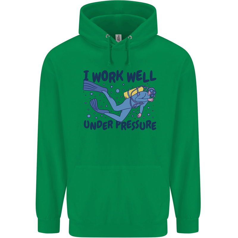 Scuba Diving Work Well Under Pressure Diver Mens 80% Cotton Hoodie Irish Green