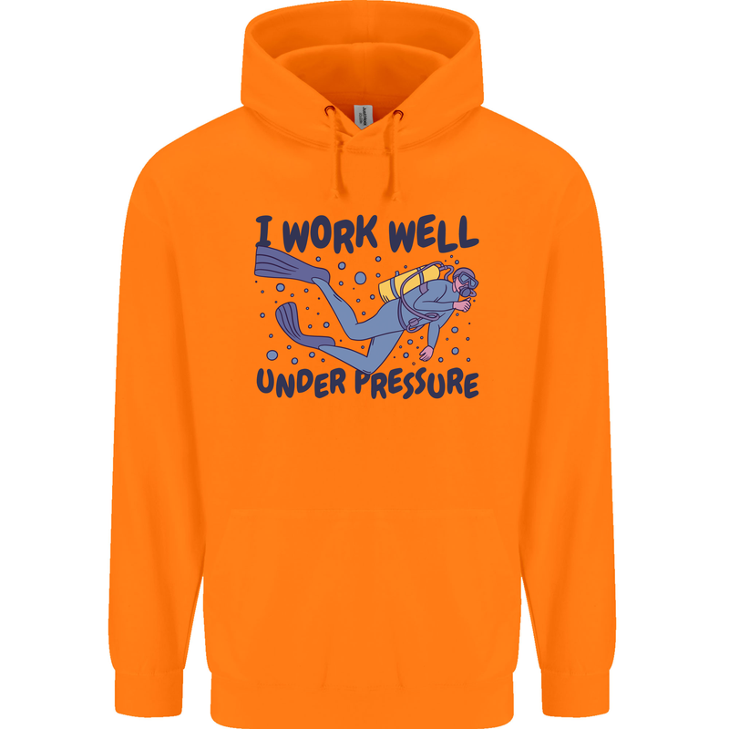 Scuba Diving Work Well Under Pressure Diver Mens 80% Cotton Hoodie Orange