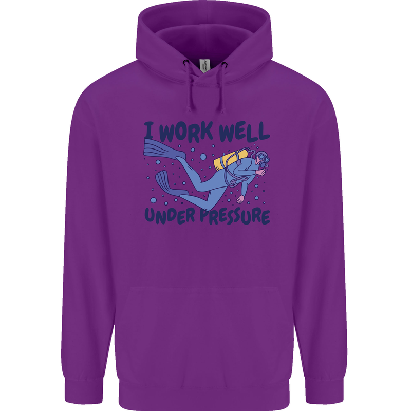 Scuba Diving Work Well Under Pressure Diver Mens 80% Cotton Hoodie Purple