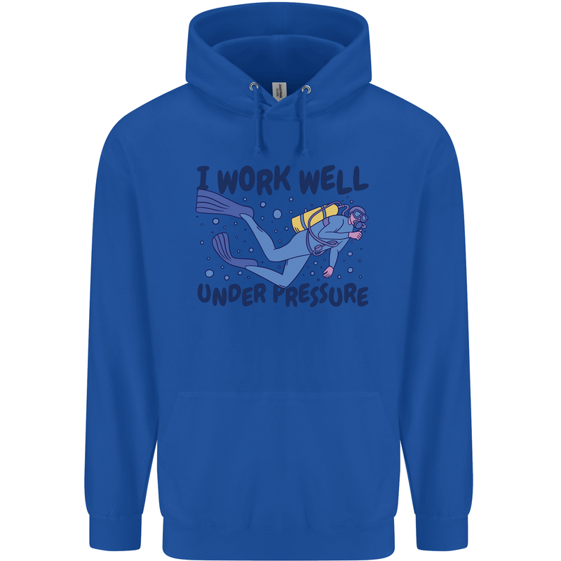 Scuba Diving Work Well Under Pressure Diver Mens 80% Cotton Hoodie Royal Blue