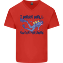 Scuba Diving Work Well Under Pressure Diver Mens V-Neck Cotton T-Shirt Red