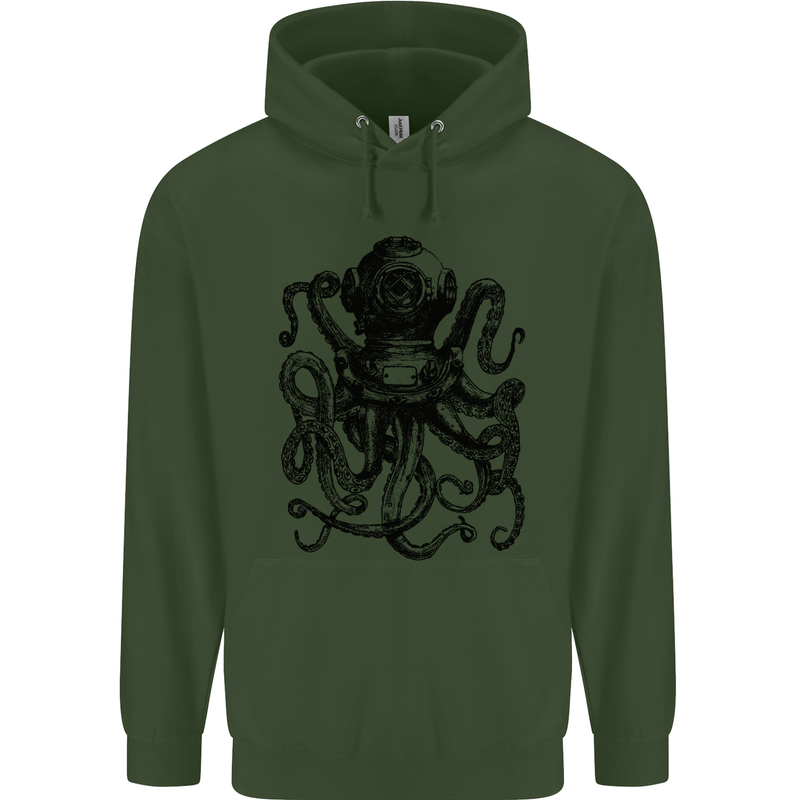 Scuba Octopus Diver Dive Diving Childrens Kids Hoodie Forest Green