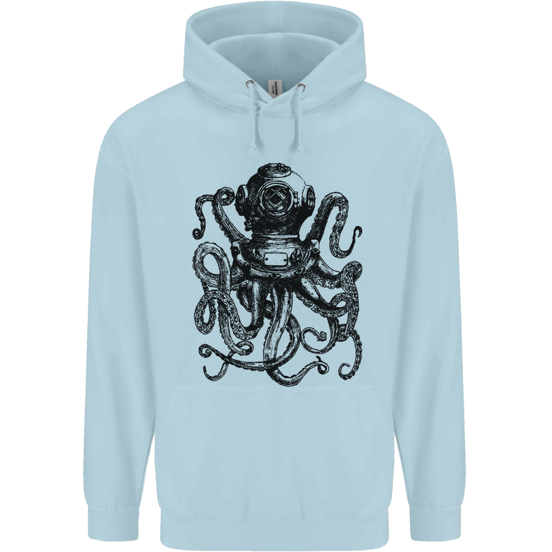 Scuba Octopus Diver Dive Diving Childrens Kids Hoodie Light Blue