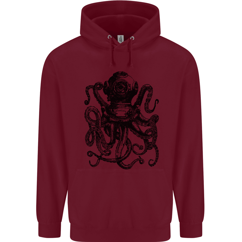 Scuba Octopus Diver Dive Diving Childrens Kids Hoodie Maroon