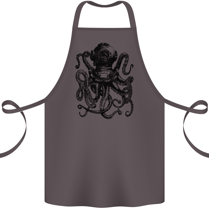 Scuba Octopus Diver Dive Diving Cotton Apron 100% Organic Dark Grey