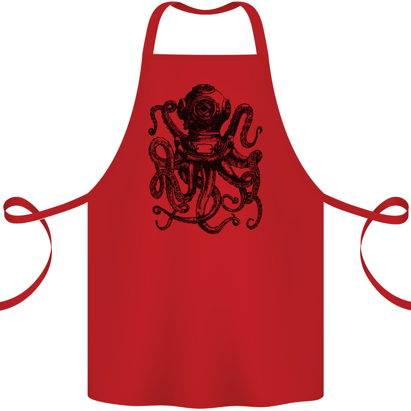 Scuba Octopus Diver Dive Diving Cotton Apron 100% Organic Red