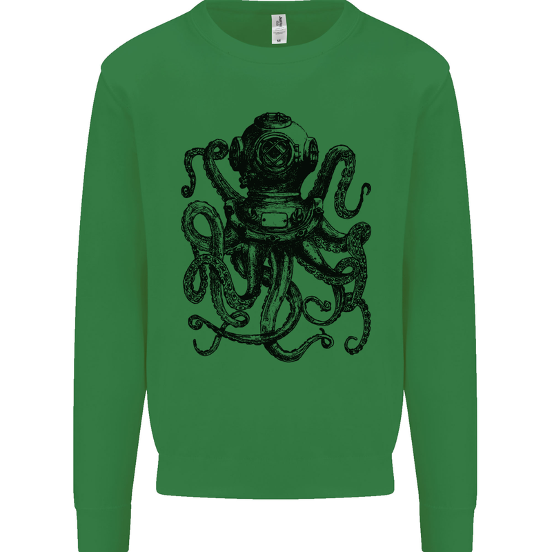 Scuba Octopus Diver Dive Diving Kids Sweatshirt Jumper Irish Green