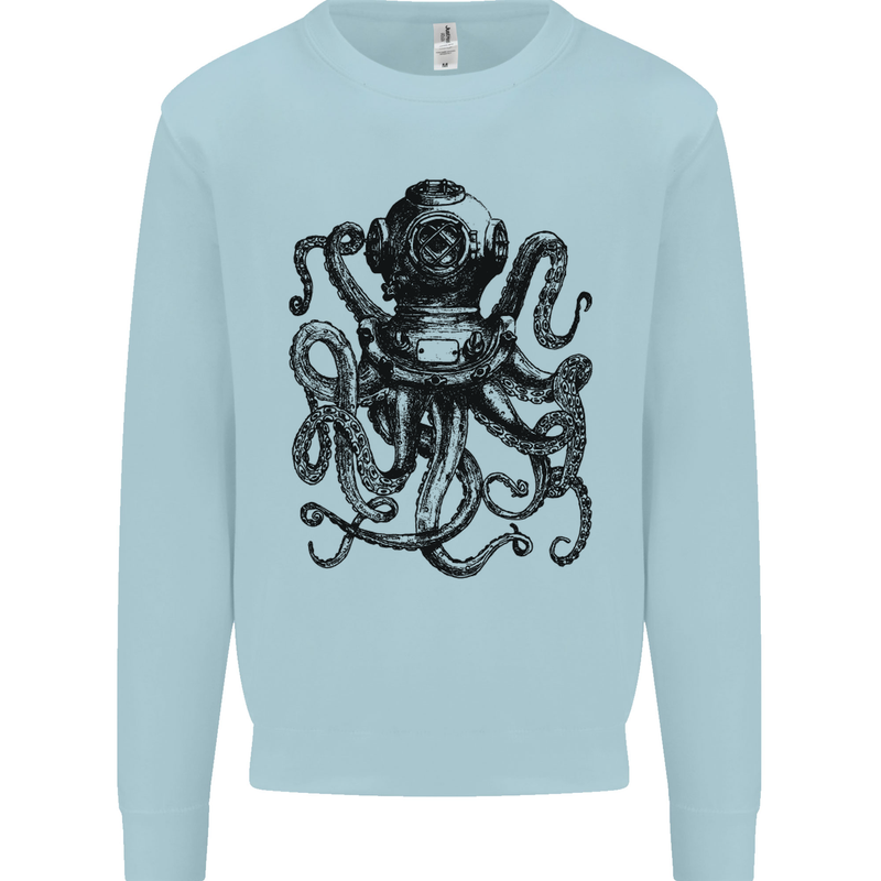 Scuba Octopus Diver Dive Diving Kids Sweatshirt Jumper Light Blue