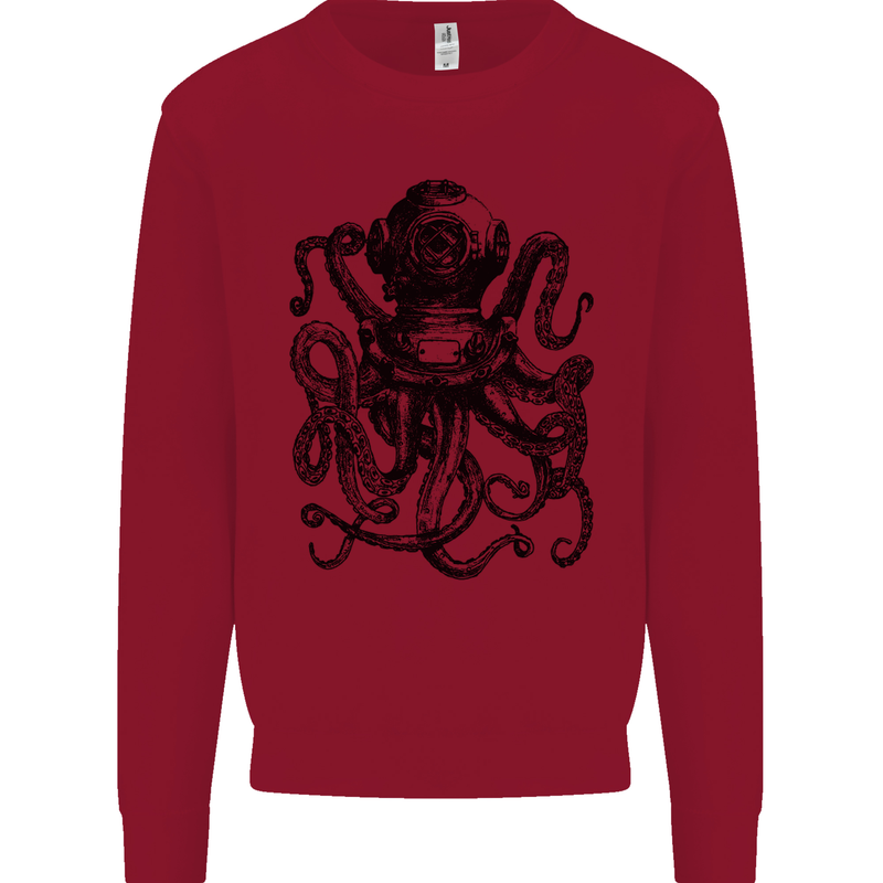 Scuba Octopus Diver Dive Diving Kids Sweatshirt Jumper Red