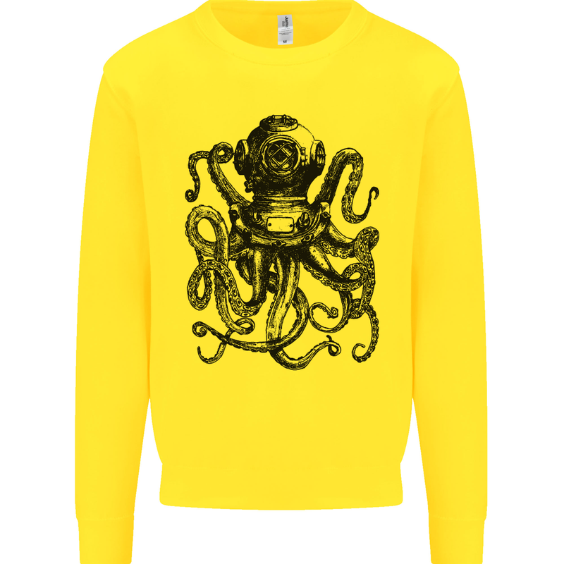 Scuba Octopus Diver Dive Diving Kids Sweatshirt Jumper Yellow