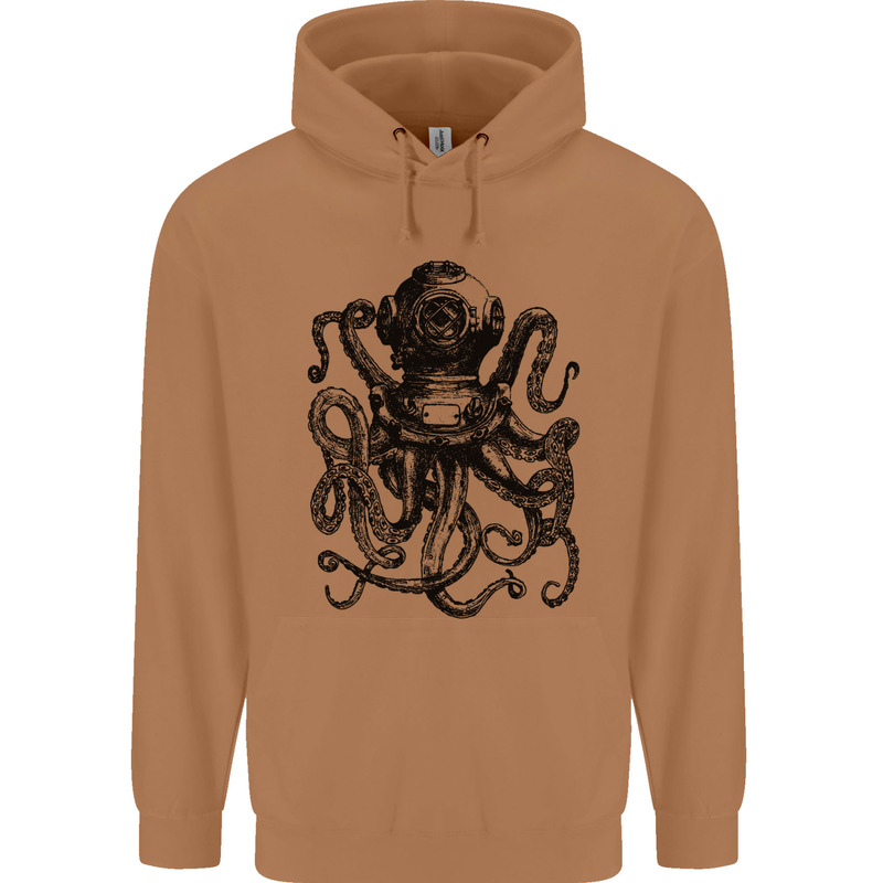 Scuba Octopus Diver Dive Diving Mens 80% Cotton Hoodie Caramel Latte