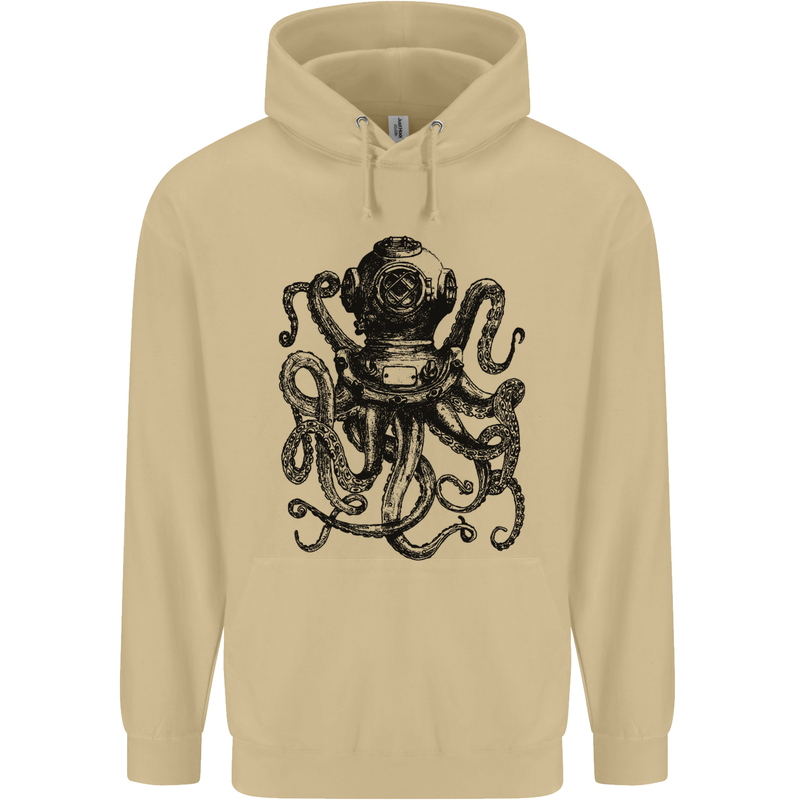 Scuba Octopus Diver Dive Diving Mens 80% Cotton Hoodie Sand