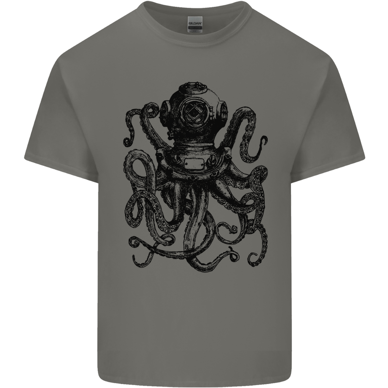 Scuba Octopus Diver Dive Diving Mens Cotton T-Shirt Tee Top Charcoal