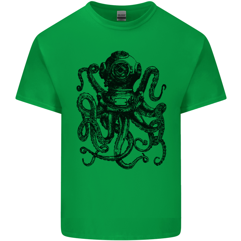 Scuba Octopus Diver Dive Diving Mens Cotton T-Shirt Tee Top Irish Green