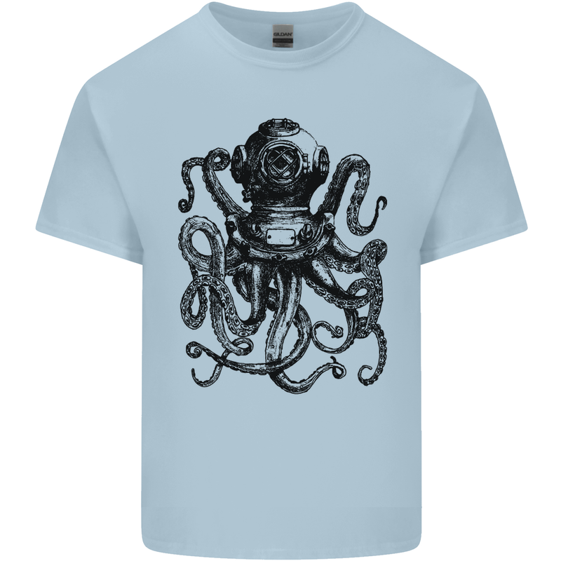 Scuba Octopus Diver Dive Diving Mens Cotton T-Shirt Tee Top Light Blue