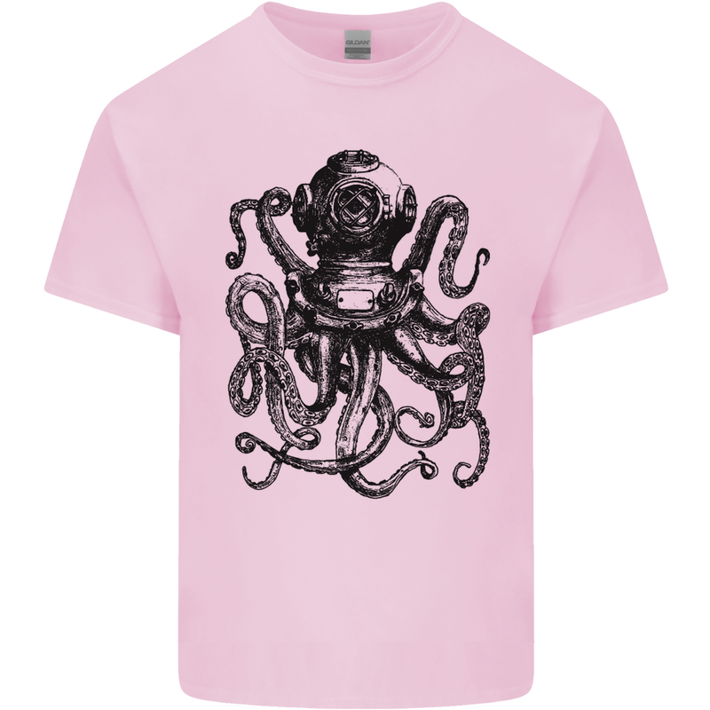 Scuba Octopus Diver Dive Diving Mens Cotton T-Shirt Tee Top Light Pink