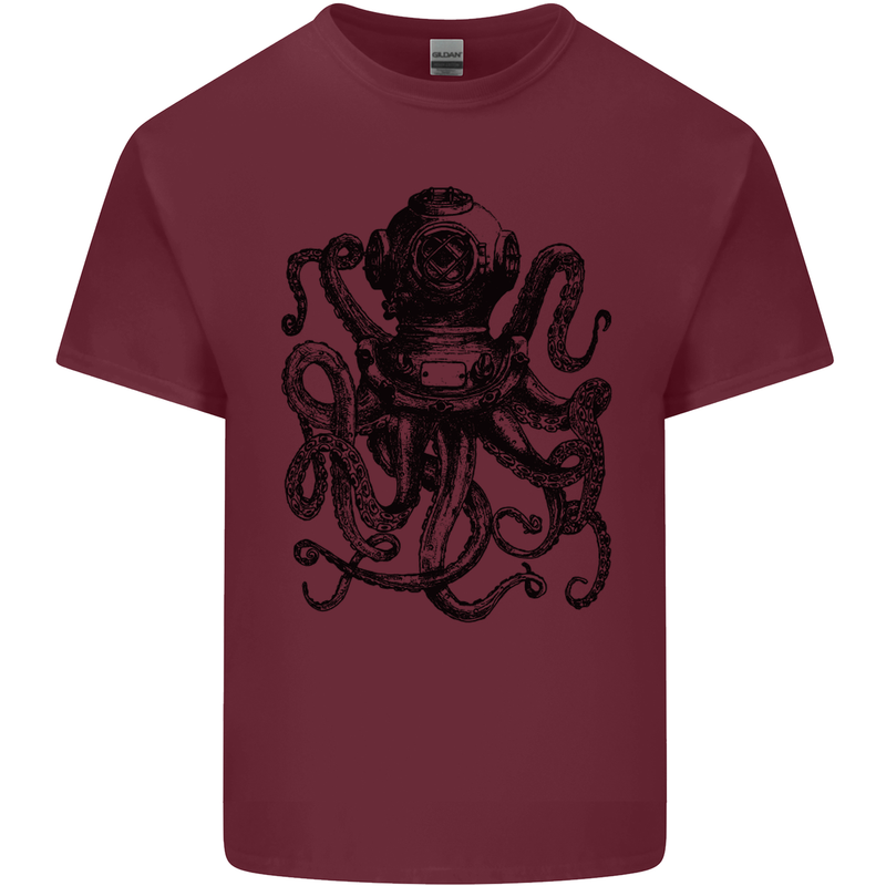 Scuba Octopus Diver Dive Diving Mens Cotton T-Shirt Tee Top Maroon