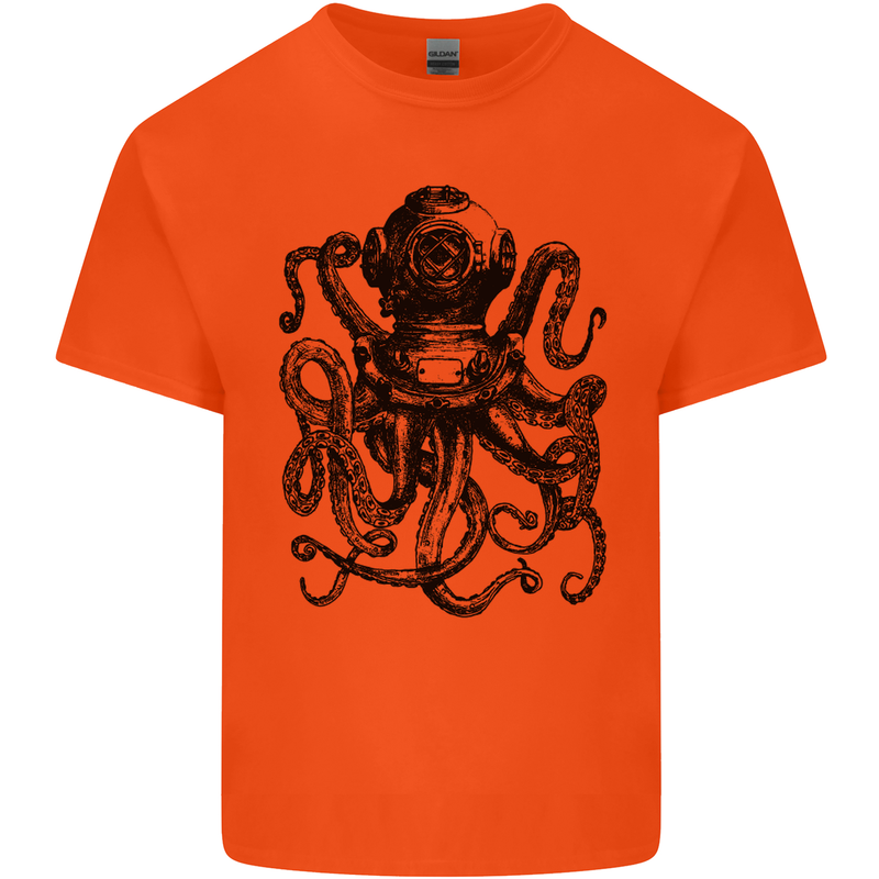 Scuba Octopus Diver Dive Diving Mens Cotton T-Shirt Tee Top Orange