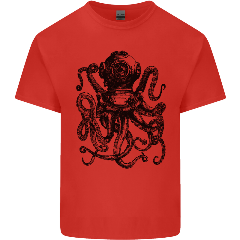 Scuba Octopus Diver Dive Diving Mens Cotton T-Shirt Tee Top Red