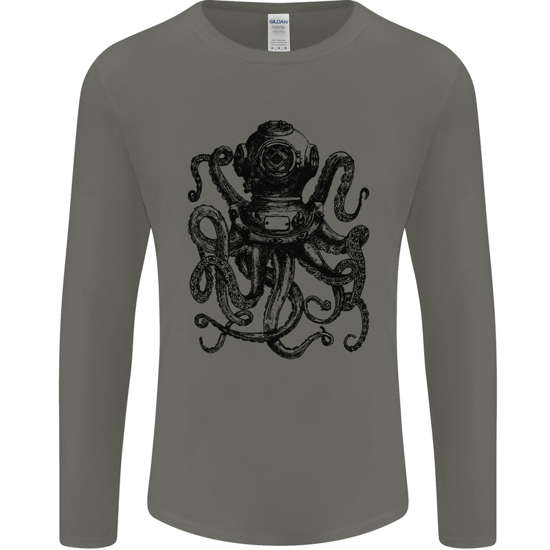 Scuba Octopus Diver Dive Diving Mens Long Sleeve T-Shirt Charcoal