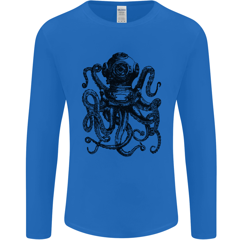 Scuba Octopus Diver Dive Diving Mens Long Sleeve T-Shirt Royal Blue