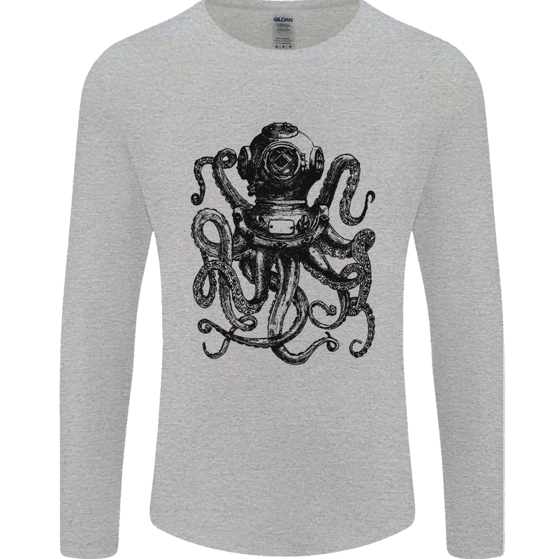 Scuba Octopus Diver Dive Diving Mens Long Sleeve T-Shirt Sports Grey