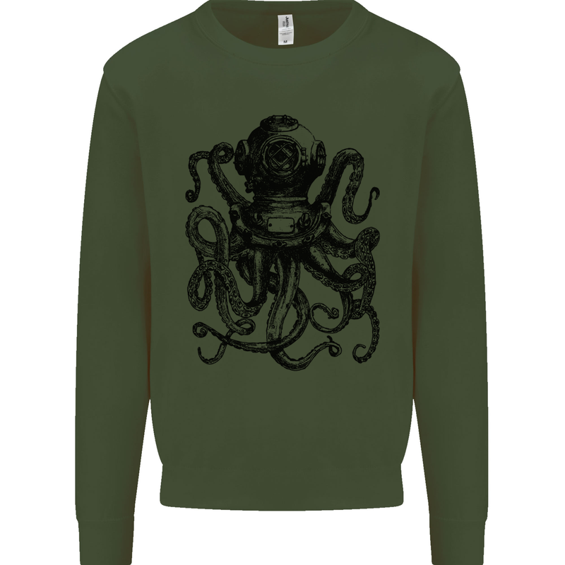 Scuba Octopus Diver Dive Diving Mens Sweatshirt Jumper Forest Green