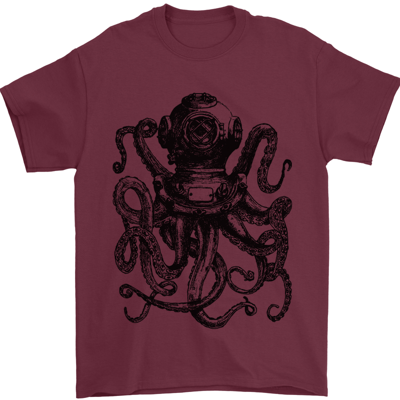 Scuba Octopus Diver Dive Diving Mens T-Shirt Cotton Gildan Maroon