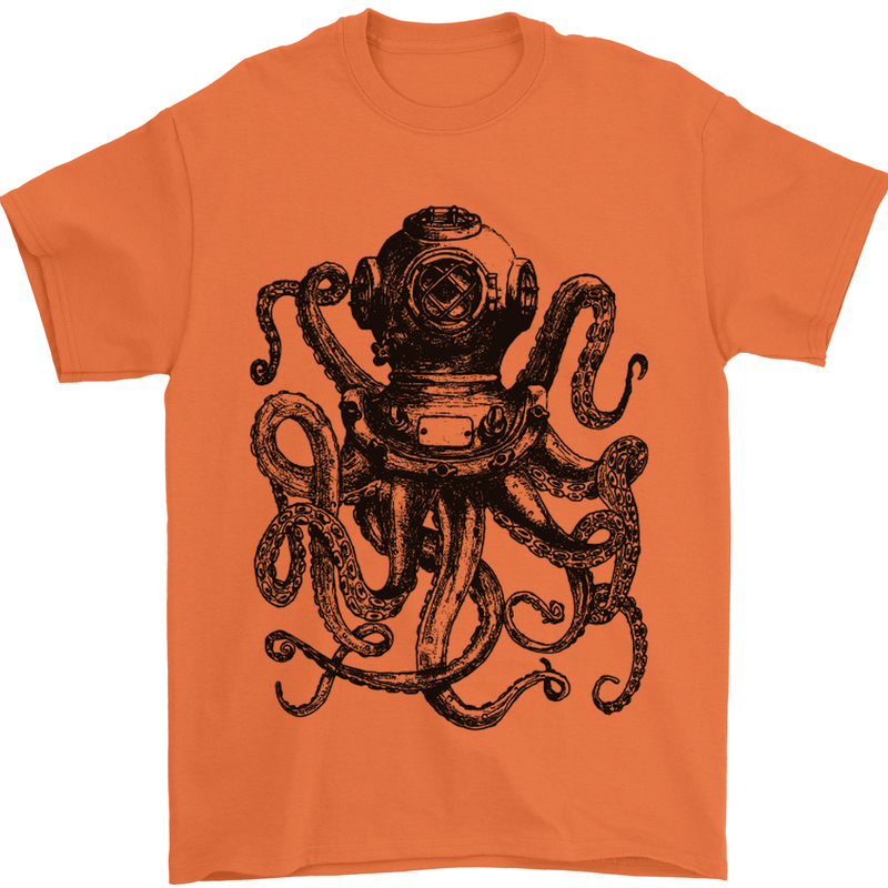 Scuba Octopus Diver Dive Diving Mens T-Shirt Cotton Gildan Orange