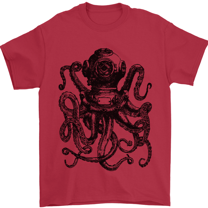 Scuba Octopus Diver Dive Diving Mens T-Shirt Cotton Gildan Red