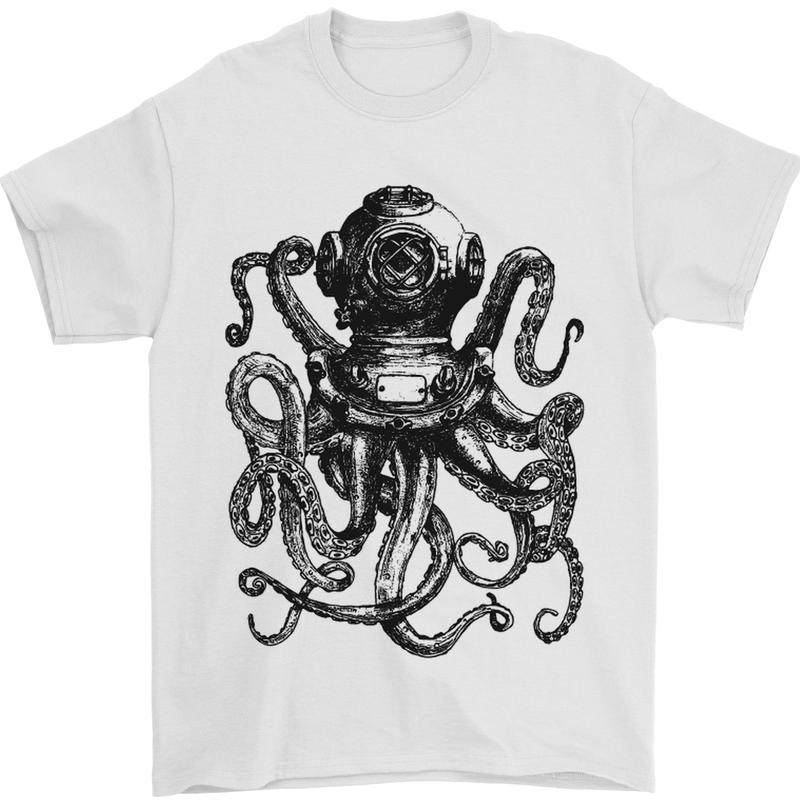 Scuba Octopus Diver Dive Diving Mens T-Shirt Cotton Gildan White