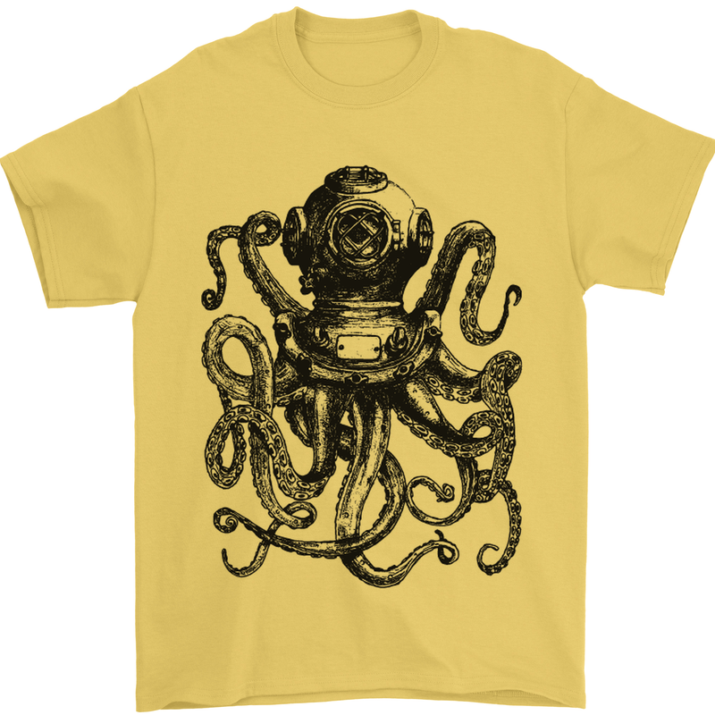 Scuba Octopus Diver Dive Diving Mens T-Shirt Cotton Gildan Yellow