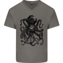 Scuba Octopus Diver Dive Diving Mens V-Neck Cotton T-Shirt Charcoal