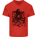 Scuba Octopus Diver Dive Diving Mens V-Neck Cotton T-Shirt Red