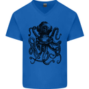 Scuba Octopus Diver Dive Diving Mens V-Neck Cotton T-Shirt Royal Blue