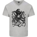 Scuba Octopus Diver Dive Diving Mens V-Neck Cotton T-Shirt Sports Grey