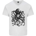 Scuba Octopus Diver Dive Diving Mens V-Neck Cotton T-Shirt White
