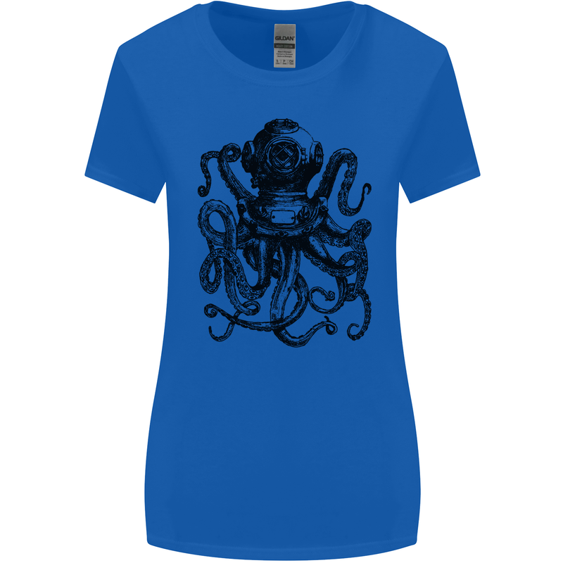 Scuba Octopus Diver Dive Diving Womens Wider Cut T-Shirt Royal Blue