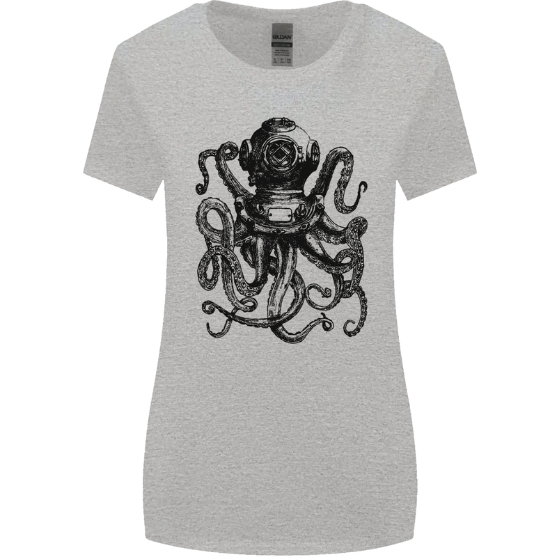 Scuba Octopus Diver Dive Diving Womens Wider Cut T-Shirt Sports Grey