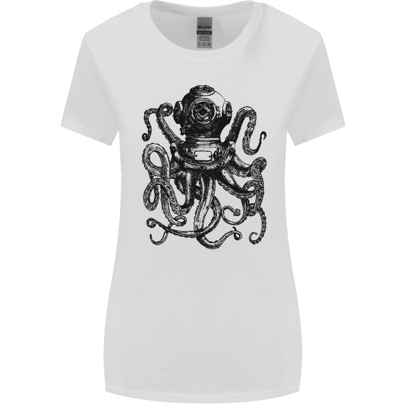 Scuba Octopus Diver Dive Diving Womens Wider Cut T-Shirt White