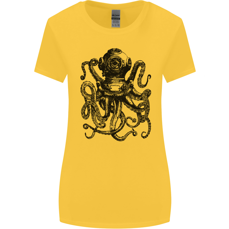 Scuba Octopus Diver Dive Diving Womens Wider Cut T-Shirt Yellow